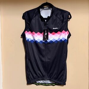 Aogda Sleeveless Cycling Jersey in Black with Pink & Blue Chevron Large